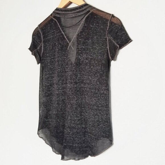 Free People Kia Sheer Henley T-shirt Tee XS Burnout Grunge Goth Lightweight Gray - Picture 8 of 16